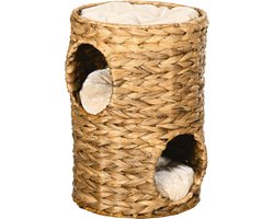 Krabton voor Katten – Krabpaal Met Twee Verdiepingen – Kattenmand met Kussens - Beige