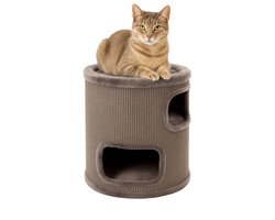 Krabton voor katten – Krabton Enes Grijs S – 37x37x60 cm – compacte en luxe krabmeubel – Flamingo First Class Selection