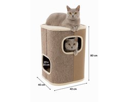 Krabton voor katten – Krabton George Beige & Naturel & Lichtbruin M – 40x40x80 cm – luxe krabmeubel met 2 verdiepingen – Flamingo