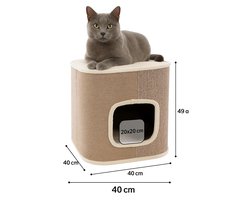Krabton voor katten – Krabton George Beige & Naturel & Lichtbruin S – 40x40x49 cm – compacte en luxe krabmeubel – Flamingo
