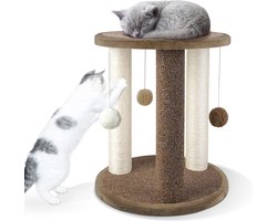 Krabtoren met 3 krabpalen - Vloerbedekking basis - Krabpaal voor katten met speelruimte - Baars - Interactief speelgoed - Bungelende bal - Oost om te monteren - 40 x 40 x 47 cm