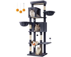 Krassende boom - Cat Tower - Pet Play Structure - 2 grotten en leugenmondstukken - 190,7 cm hoog - grijs - 59 cm x 48cm x 190,7 cm
