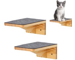 Wandmeubel: KZQ Katten klimmuur – Klimwand voor katten – Kattenstapjes – Wandplanken voor katten – Zwevend klimbed van hout – Wandzitjes voor katten – 2-delige set – Ideaal voor kantoren, appartementen, woonkamers, keukens en hoekruimtes