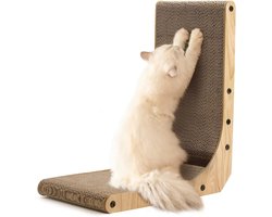 L Shaped Cat Scratching Board 47 cm High with Ball Toy - Durable Cat Scratching Furniture for Wall - Made of High Quality Cardboard