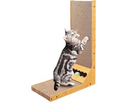 L Shaped Cat Scratching Board 60 cm High with Built-in Balls - Made of High-Quality Crab Cardboard - Large XL Size - for Cats