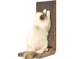 L-vormig krabkarton voor katten - sterk kattenkrabplank met balspeelgoed - hoogwaardig karton - muur en hoek - 68 cm hoog