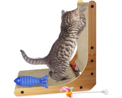 L-vormige krabkartonnen voor katten met klokkenbal blauwe muis - wandhoek 475 cm - hoge kattenkrabplank - natuurlijke krabbehoeften
