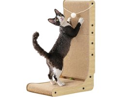 L-vormige Krabpaal 68cm met Pluche & Catnip Ballen voor Katten Krabkarton voor Katten - Grote Kattenkrabplank voor aan de Muur Katten Speelgoed voor Bescherming van Meubels