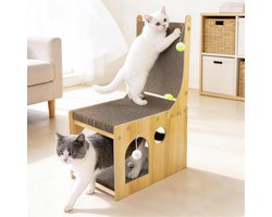 L-vormige Krabplank voor Katten 65cm - Dubbellaags Krabmeubel met Speelgoed
