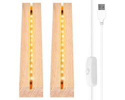 Led Sokkel voor Display - Houten Verlichting voor Acryl en Kristal - Warmwit - 24 cm - Set van 2