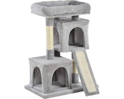 Lichtgrijze kattenboom met sisalpalen en krabplank - 59 x 39 x 83 cm