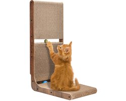 LIFLIX Krabkarton voor katten, 69 cm L-vormige krabplank, krabplank voor katten met bal, krabmeubel van hoogwaardig karton