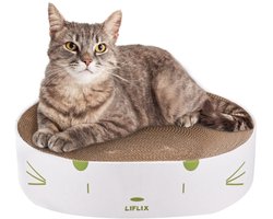 LIFLIX Krabkarton voor katten, ronde krabplank voor katten, ovaal gegolfd kattenbed om te slapen, spelen en krabben, 43 x 33 x 10 cm