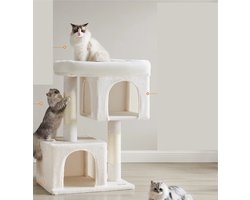Linkforu - Kattenpaal - Krabpaal - Kattenhuis- Kattenspeelgoed - Kattenpaal - Kattenboom - 3 niveaus -101 cm - voor katten tot 20 kg - afm.: 68x48x101 - Wit