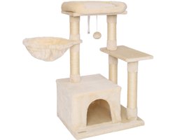 Krabpaal: lionto kattenkrabpaal 85 cm, zacht pluche & met meerdere ligplekken, beige