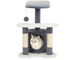 Krabpaal: lionto kattenkrabpaal, knus huisje, sisal & speelbal, 65 cm grijs/wit