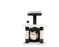 Krabpaal: lionto kattenkrabpaal, knus huisje, sisal & speelbal, 65 cm zwart/wit