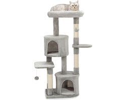Lionto krabpaal voor katten - 115 cm hoog - met 2 pluche ballen en belletjes - sisaltouw en zacht pluche - comfortabele ligplek en grotten - geschikt voor kleine en grote katten - lichtgrijs Krabpaal