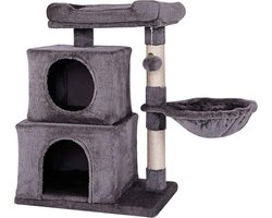 Lionto krabpaal voor katten - pluche bal - belletje - ligkom - hoogte 70 cm - kattenboom - sisal - pluche - comfortabele ligplek - holen - geschikt voor kleine katten - grote katten - donkergrijs Krabpaal