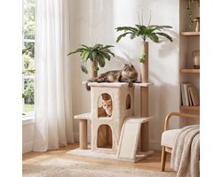 Krabpaal: LITTLE TREE Krabpaal - 80 x 50 x 120 cm - Meerdere Niveaus - Sisal Krabpalen - Pluche Hokken - Voor Meerdere Katten - Beige