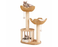 LUMÈ STORE Krabpaal - 99 cm – Kattenhuis - Kattenboom met Sisal Krabpaal, Pluche Kussen & Speelbal – Kattenmeubel – Beige
