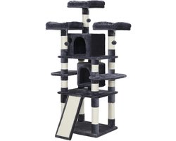 LUMÈ STORE XXL Krabpaal Kat – 172 cm – Kattenboom met Plateau & Huisjes – Stevig & Luxe – Sisal – Katten Klimtoren – Grijs/Zwart