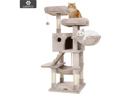 Krabpaal: Lunspets - Krabpaal - Kattenhuis - Kattenboom - Beige - Zacht - Sisal - Pluche - 135 cm