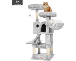 Lunspets - Krabpaal - Sisal Kattenpaal -Kattenhuis - Krabplank - 50x50x135cm - Lichtgrijs