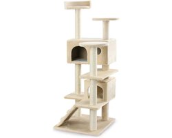 Luxe Kattenkrabpaal 132 cm met 2 Grotjes en 3 Uitkijkplatformen - Stabiele Klimboom