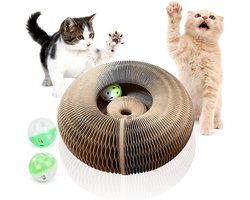 Magisch orgel kat krabplank, kartonnen kattenkrabbers met ballen, kat gegolfd papier slijpen klauw krabplank, katten interactief speelgoed met speelgoedbellen voor huisdierkittens (1 stuk)