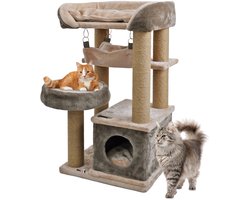 MaxxPet Krabpaal - Kattenspeeltuig- Krabton -1 knuffelhuisje - 1 hangmat - 48x40x90 cm - Grijs