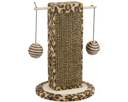 Krabpaal: maxxpro Krabpaal - Kattenkrabpaal met Panterprint - Sisal, Pluche en Karton - Geschikt voor Kittens - Inclusief Speelballen - 21,5 x 8,3 x 29,3 cm - Beige - 2 Jaar Garantie