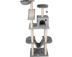maxxpro Krabpaal - Kattenspeelgoed - 180 CM - Kattenpaal - met Kattenhuis en Kattentunnel - voor Grote en Kleine Kat - Sisal - Grijs