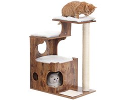 MAZAZU Krabpaal met Kattenhuis – Hout & Sisal – Bruin – 86 cm Hoog – Compact & Stijlvol - 66x40 cm