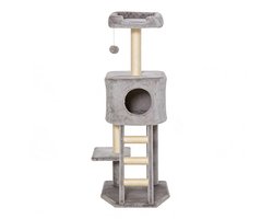 Meerdere lagen krabpaal voor katten multifunctionele kattenklimboom 50x40x120 cm grijs met kattenhol speelbal sisal krabpaal platformen en trap zachte pluche bekleding stevig houten frame geschikt voor binnenshuis katten om te spelen en te rusten