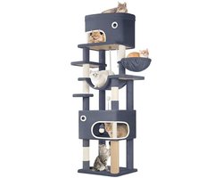Meerlaagse Kattenkrabpaal met Platforms en Grotten - Geschikt voor Katten van Alle Groottes - Donkergrijs