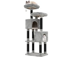 Meerlaagse Krabpaal 156 cm Hoge Krabpaal met 2 Grotten 2 Ligplaatsen en Krabpalen