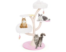 Meerlagige Kattenboom Schattige Kattentoren met 2 Zitstokken 2 Platforms Hangende Ballen Sisal Krabpaal Klimrek voor Binnenkatten