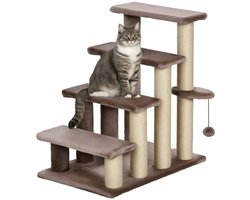 Merax Haustrap 64 cm – Kattentrap met Krabpalen 4-Staps Speeltrap met Pluche en Speelbal – 60x40 cm