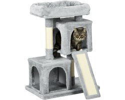 Merax Kattenboom met Krabpaal en Krabplank 83 cm Kattenmeubel met Pluche en Kattenhuis Hellgrijs