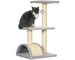 Merax Kattenkrabpaal 72 cm Lichtgrijs - Compacte Kattenboom met Sisal Krabpalen - Krabboog met Krabmat - Plateau - Krabplank - Hangende Speelbal