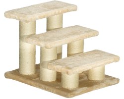 Merax Kattentrap Pluche Crème Honden en Katten Trapje 3 Treden 11 cm Hoog voor Oudere Dieren en Kleine Huisdieren