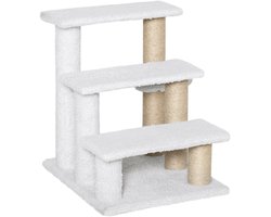 Merax Katzentrap 3-Laags Huisdiertrap met Krabpalen en Speelbal – Pluche en Jute – Voor Katten tot 5 kg – Wit – 45 x 40 x 48 cm