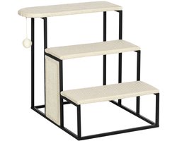 Merax Katzentrap – 3 Stappen – Krabplaat – Speelbal – Staal en Sisal – Creme Wit en Zwart – 51 x 54 x 53 cm