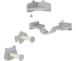 Wandmeubel: Merax Katzentrap Set – 4 delige Klimwand voor Katten – Wandmeubel met Sisal Stappen en Platformen – Lichtgrijs Creme