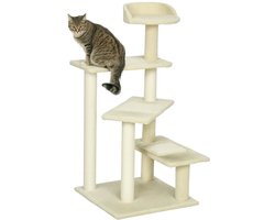 Merax Krabpaal 100 cm – Kattenboom met Grote Platformen Sisalkrabpalen en Speelniveaus – Beige – 50x50 cm