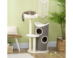 Merax Krabpaal 109 cm Wit Grijs met Krabton en Kattenbed Sisalpalen en Pluche Kattenmeubel voor Kleine Katten