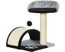 Merax Krabpaal 46 cm – Kattenboom met Sisal Krabstam Speelbal en Krabboog – Zwart – 35,5x37 cm