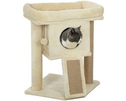 Merax Krabpaal 57 cm – Kattenboom met Jute Krabmat Speelbal Liegeplatform en Kattenhuis – Beige – 40x40 cm