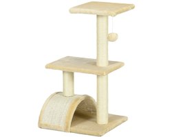 Merax Krabpaal – 72 cm Katzentoren – Krabmeubel met Sisalpalen Speelbal en Platform – Creme wit – 40 x 35 x 72 cm